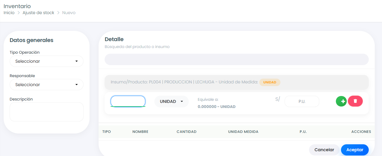 Ajuste de Stock